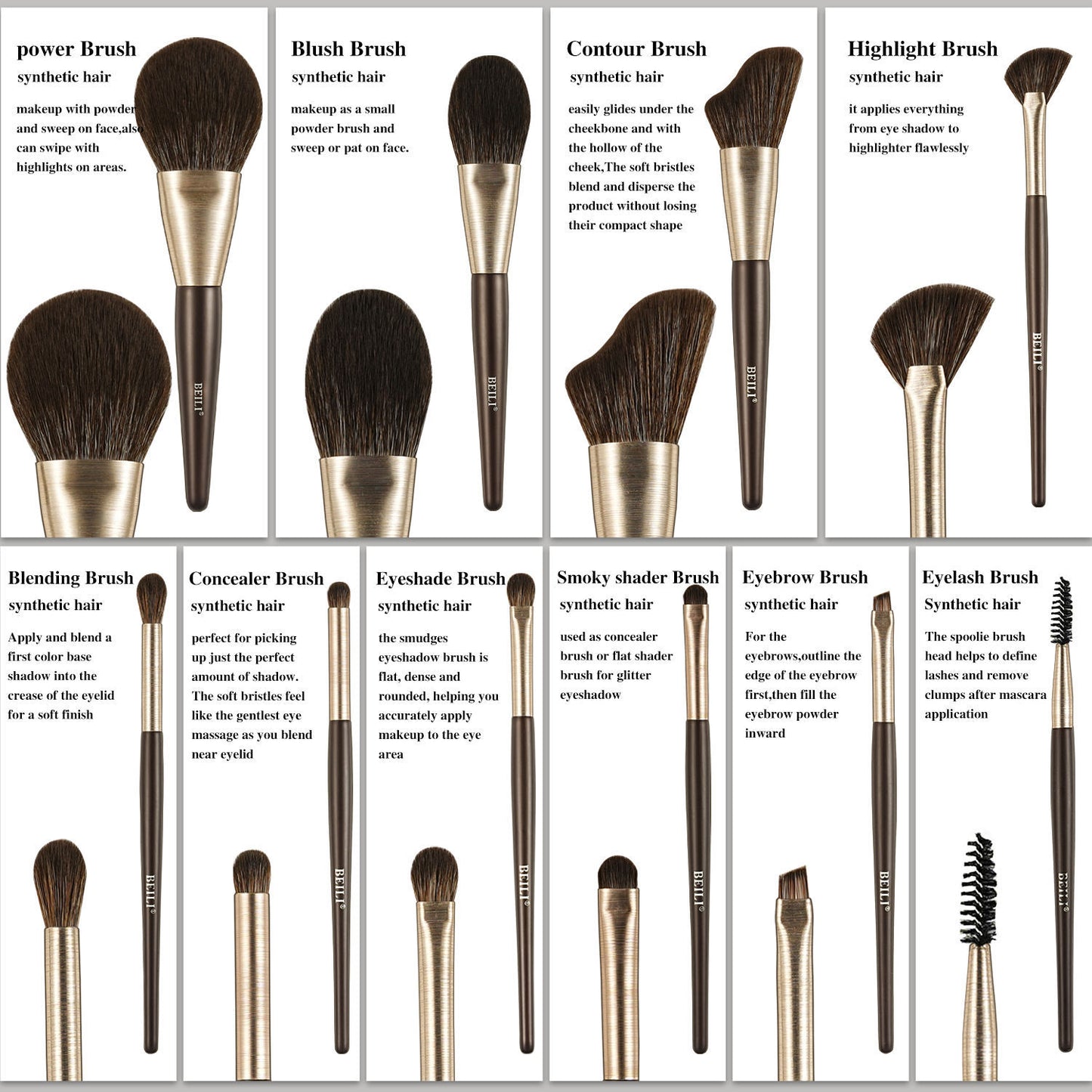 Baili 10pcs Luxury Makeup Brush Set
